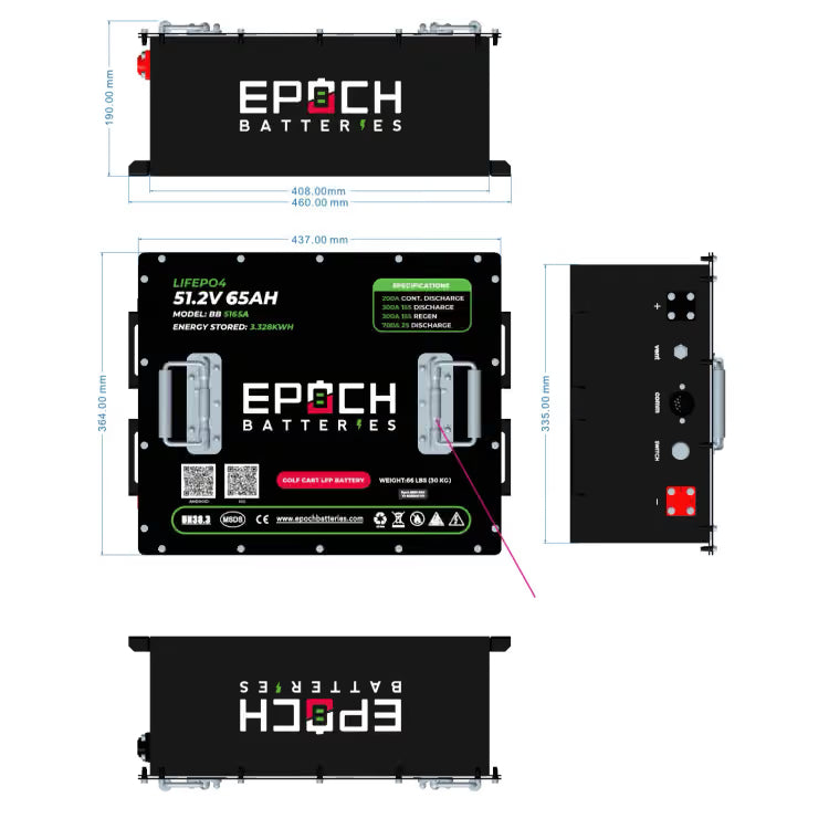 Epoch 48V 65Ah Golf Cart Battery Complete Kit - Lithium (LiFePO4)